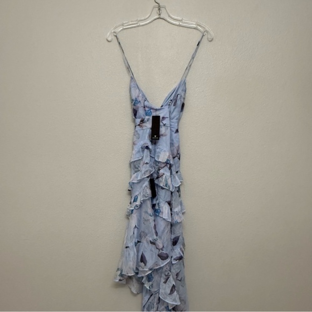 NEW Lulus Saveria Light Blue Floral Ruffle Asymmetrical Maxi Dress XS Party - Picture 10 of 11